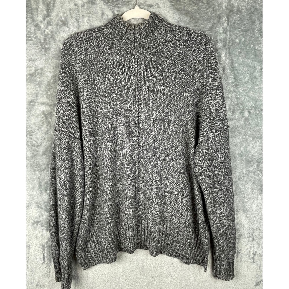 Alexander Wang Sweater Womens Medium Gray Black Oversized Mock Neck Wool Blend
